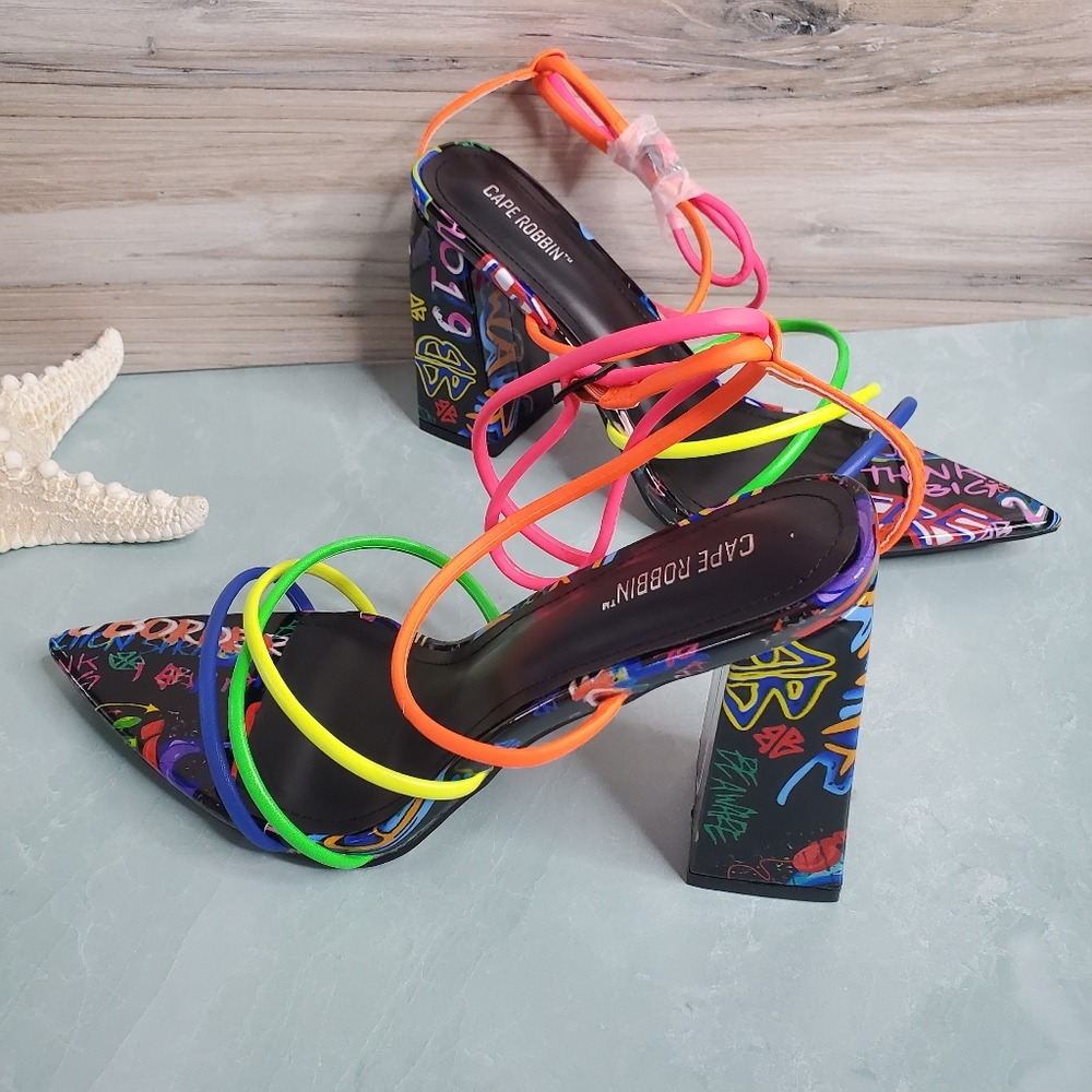 NEW Cape Robbin Multi Open Toe Strappy Chunky Heel - Picture 3 of 6